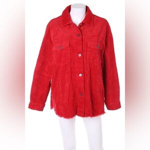 EUC ZARA RED DISTRESSED HEM CORDUROY SHACKET OVERSIZED